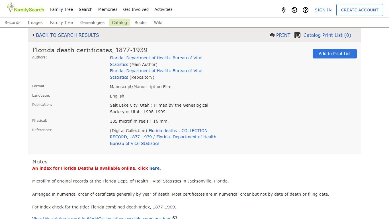 Florida death certificates, 1877-1939 - FamilySearch